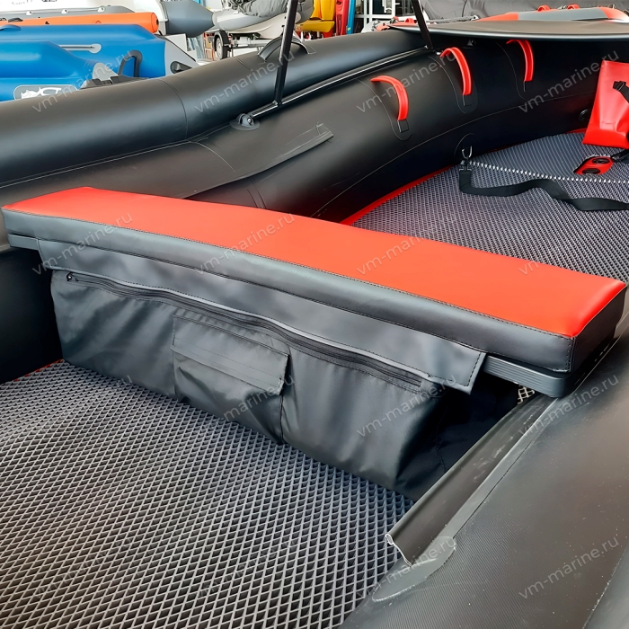 Сиденье мягкое с сумкой для лодки BADGER AIR LINE360-390 105см чёрный/красный