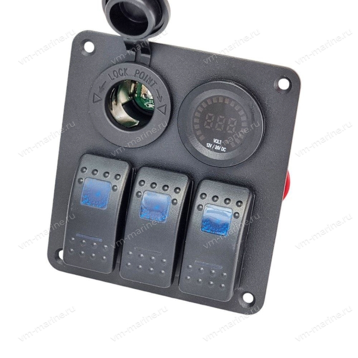 Панель 12V с разъёмом, вольтметром и включателями SF50803-3H2P2V