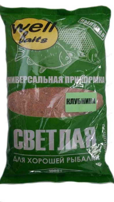 Прикормка Well Baits СВЕТЛАЯ карась КЛУБНИКА 1000гр
