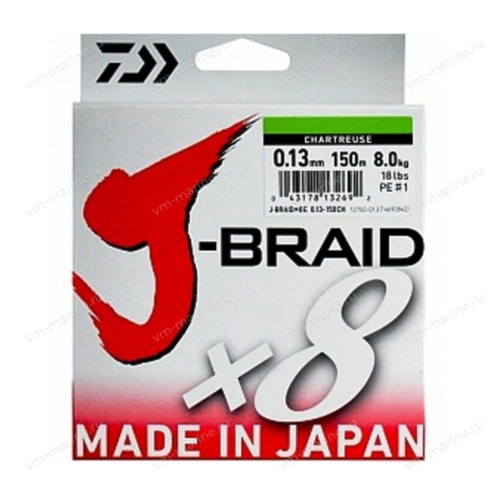 Шнур плетёный DAIWA J-Braid X8 0,28мм/300м/26,5кг флюоро/жёлтая