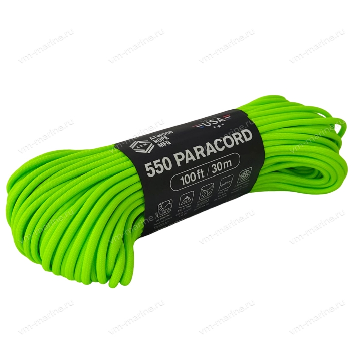 Паракорд 550 неоновый зеленый, 30м 01611
